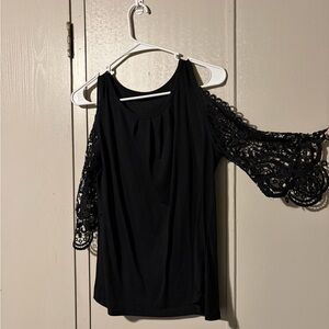 SHEIN Black Cold Shoulder Lace Blouse
